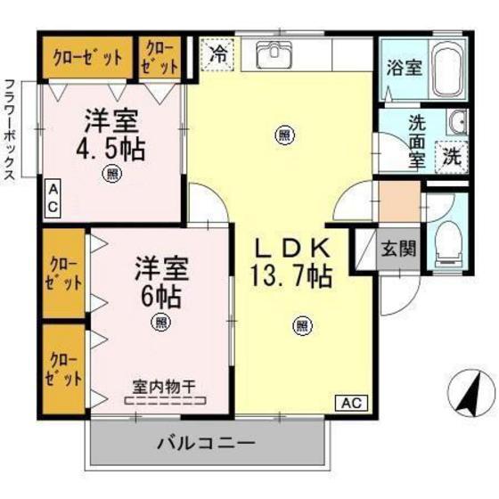 メゾン萩原A(2LDK/2階)の間取り写真