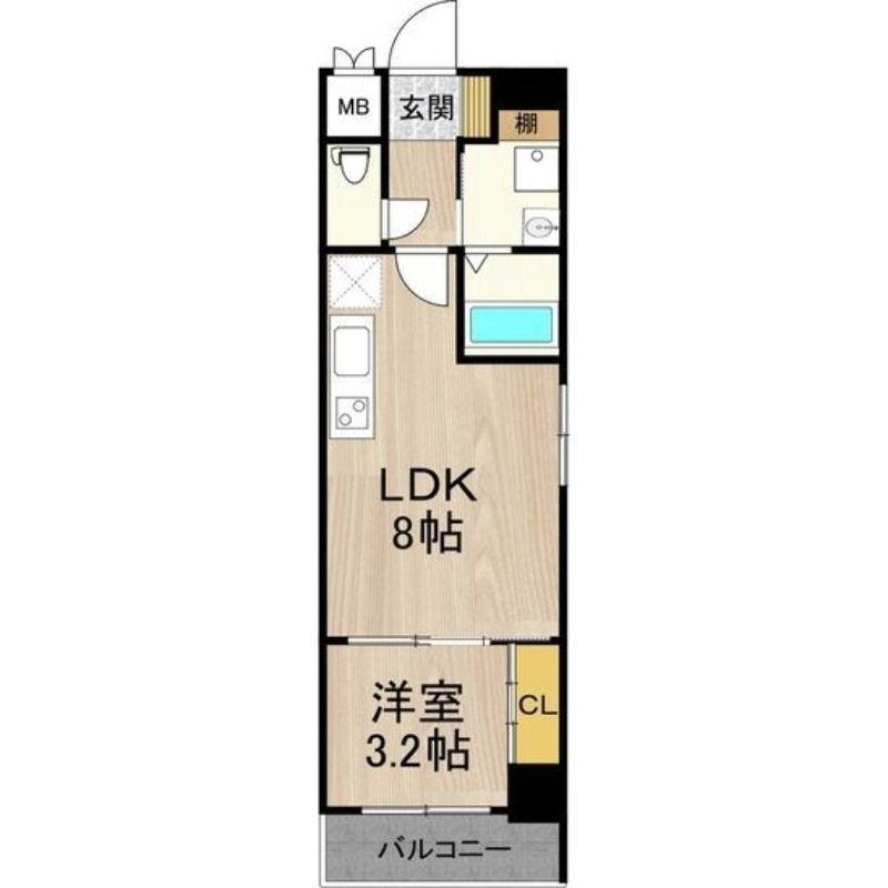 フロンティアタワー九条II(1LDK/2階)の間取り写真