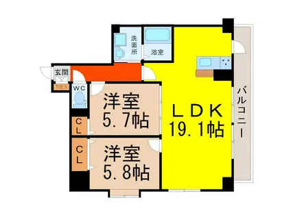 GRAN CREST(2LDK/9階)の間取り写真