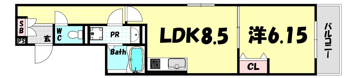 D-ROOM旗塚通(1LDK/3階)の間取り写真