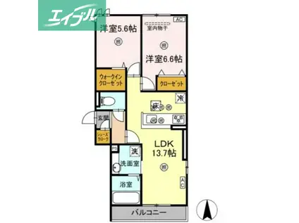 プレミール北長瀬(2LDK/1階)の間取り写真