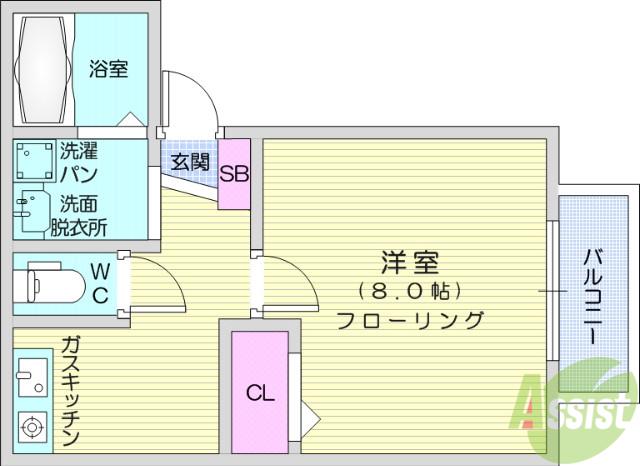 コージーコート(1K/2階)の間取り写真
