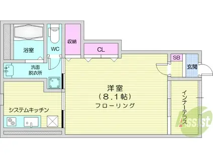 メゾン・アンソレイユ(1K/1階)の間取り写真