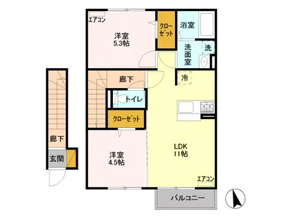 アケボノ II棟(2LDK/2階)の間取り写真