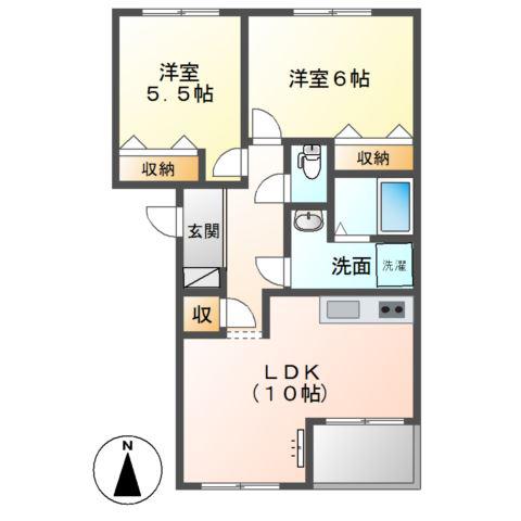 グランベルハウス(2LDK/2階)の間取り写真