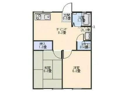 カルテット開栄A棟(2DK/2階)の間取り写真