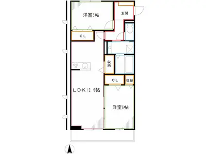 ファームサイドヒルキタノ(2LDK/3階)の間取り写真
