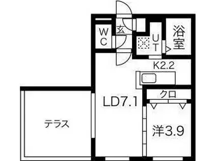 CHIARO琴似(1LDK/1階)の間取り写真