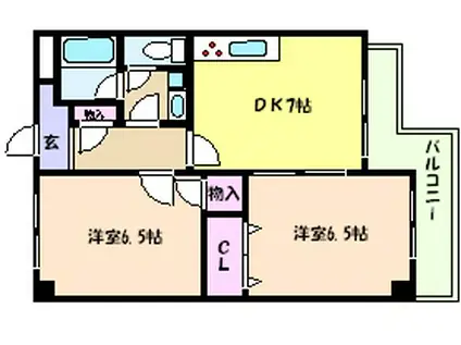 ヴィラウエスト御影(2LDK/3階)の間取り写真