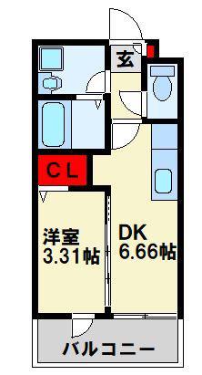 サンシティ直方(1DK/1階)の間取り写真