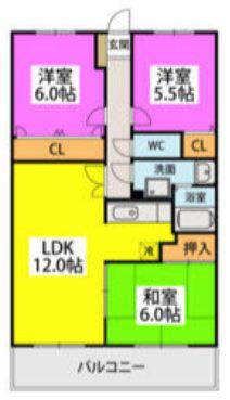 ファミーユ博多の森(3LDK/2階)の間取り写真