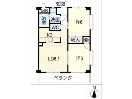グランコートさつきケ丘(2LDK/4階)の間取り写真