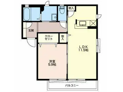 ビューテラス弐番館A(1LDK/2階)の間取り写真