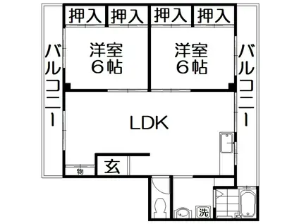野村マンション(2LDK/1階)の間取り写真