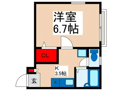 リリックコートスカイII(1K/2階)の間取り写真