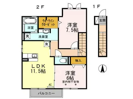 ルーベライト初生C(2LDK/2階)の間取り写真