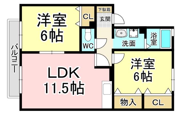 ヒルサイドテラス(2LDK/1階)の間取り写真