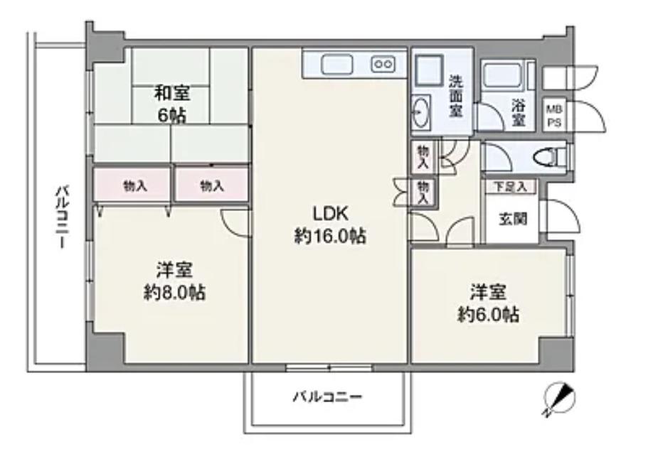 住吉川ハイツ(3LDK/2階)の間取り写真