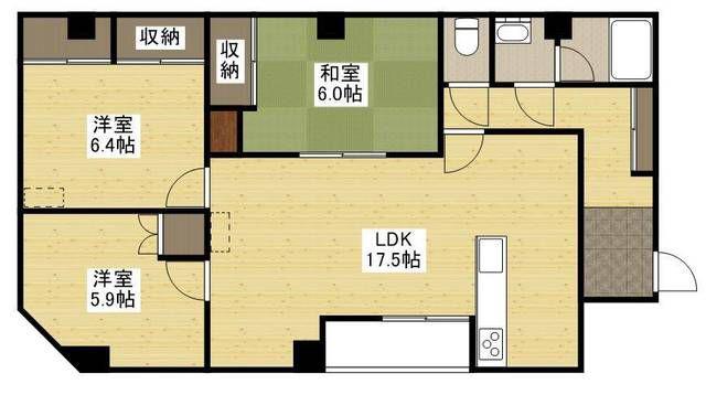 寺町マンション(3LDK/3階)の間取り写真