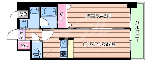 LA DOUCEUR天満(1LDK/2階)の間取り写真