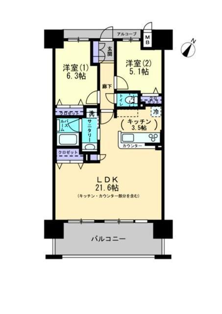 アルファステイツ下松市役所前(2LDK/2階)の間取り写真