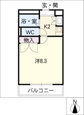 カメリアB(1K/1階)の間取り写真