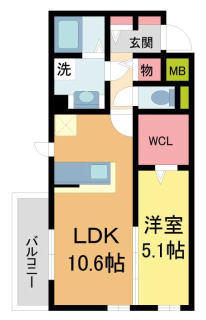 マルベリー甲南山手(1LDK/1階)の間取り写真