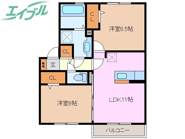 ルミエール三滝(2LDK/1階)の間取り写真