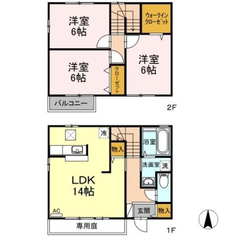 ディアコート札場 C棟(3LDK/1階)の間取り写真