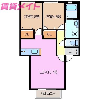 ETERNITY IV(2LDK/1階)の間取り写真