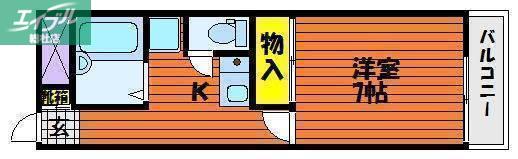 スリム平野(1K/2階)の間取り写真