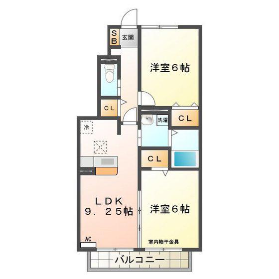 バンブーフィールド(2LDK/1階)の間取り写真