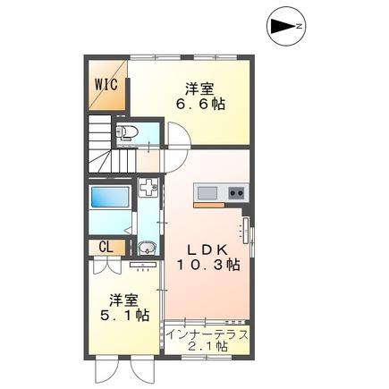 ボヌール幸田(2LDK/2階)の間取り写真