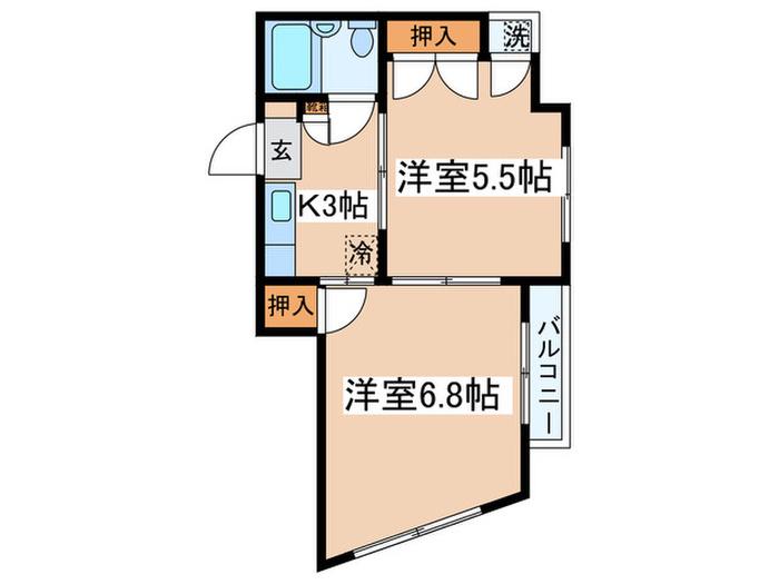 冨田ビル(2K/3階)の間取り写真