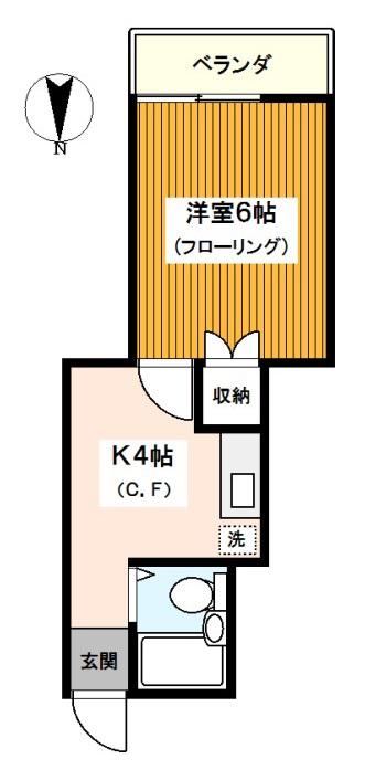 パールハイムB(1K/1階)の間取り写真