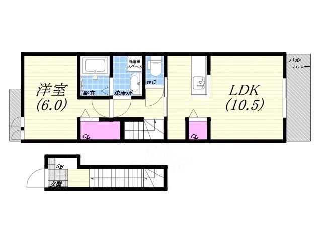 ソレイユ(1LDK/2階)の間取り写真