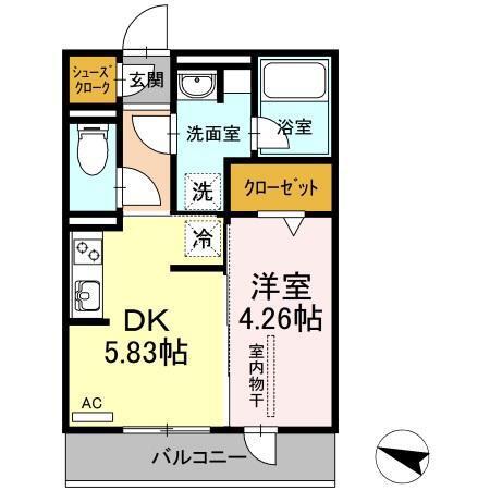 アヴェニ-ル(1DK/2階)の間取り写真