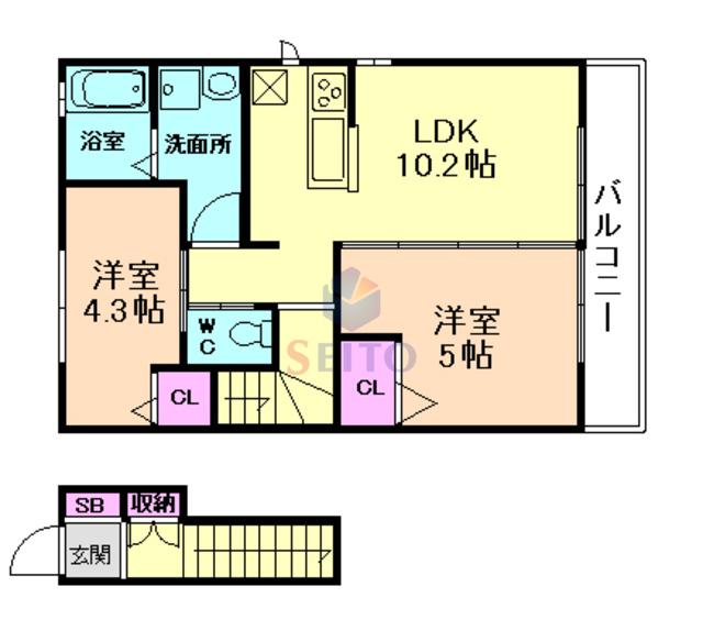 カーサひさなぎ(2LDK/2階)の間取り写真