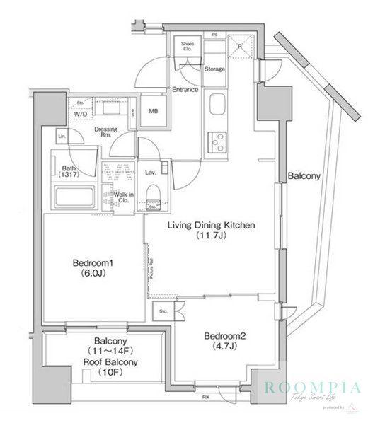 ザ・パークハビオ荏原中延プレイス(2LDK/11階)の間取り写真