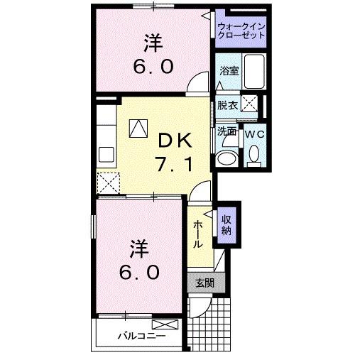 プルメリア ガーデンE(2DK/1階)の間取り写真