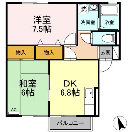 セジュール雅A棟(2DK/2階)の間取り写真