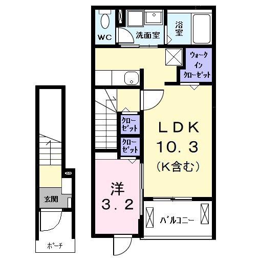 メオートウヅキ(1LDK/2階)の間取り写真