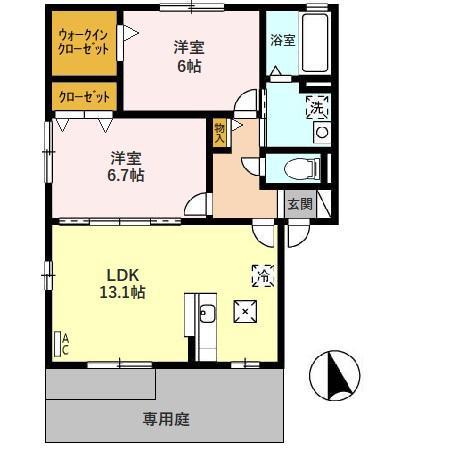 シュロス眉山 A棟(2LDK/1階)の間取り写真