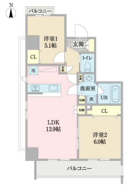 シュトラール(2LDK/2階)の間取り写真