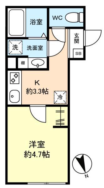 K&T 前原(1K/1階)の間取り写真