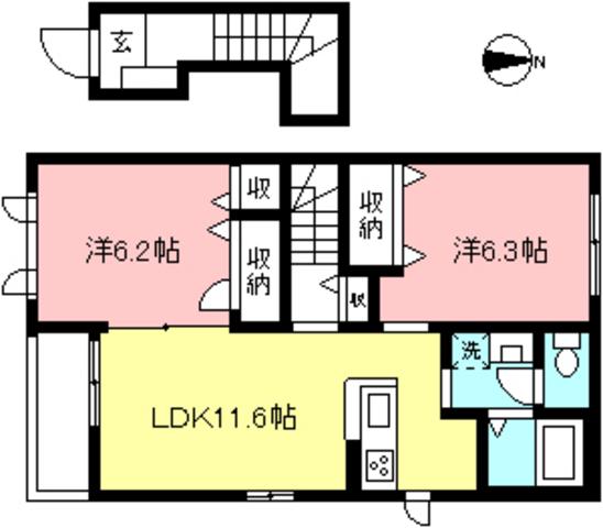 マレーナガーデン アルメリア(2LDK/2階)の間取り写真