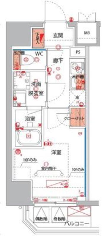 ハーモニーレジデンス横浜大通公園 EIRAKU(1K/6階)の間取り写真