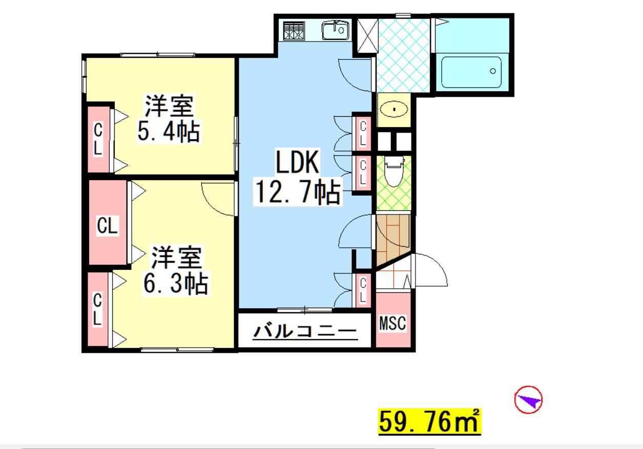 AF ラバローネ(2LDK/1階)の間取り写真