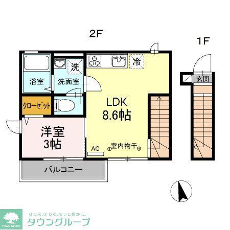 マーブル(1LDK/2階)の間取り写真