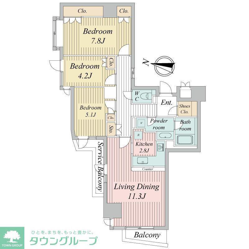 KDXレジデンス千駄木(3LDK/9階)の間取り写真